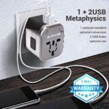 iBlockCube Universal Travel Adapter with 2 USB 2.4A Ports | International AC Socket for US UK EU AU | Dual Safety Fuse & Chip Protector | Grey - Image 2