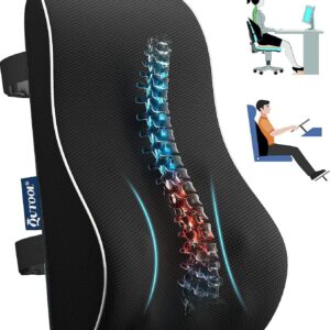 QUTOOL Lumbar Support Pillow – Memory Foam Back Cushion for Office Chair, Car, Gaming & Recliner with Adjustable Straps