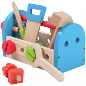 Chad Valley Construction Wooden Tool Box – Toy Set for Children