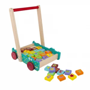 Chad Valley Wooden Crocodile Trolley for Kids with Blocks