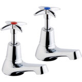 Ebb + Flo Retro Basin Pillar Taps – Chrome Cross Handles - Image 1
