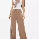 Brown Pintuck Wide Leg Co-ord Joggers for Women - Image 3