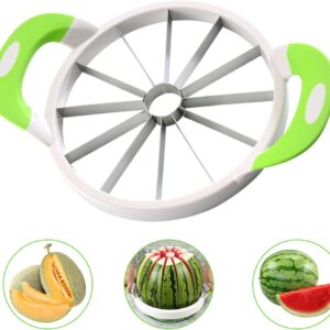 Wenrecu Extra Large Watermelon Slicer & Corer – 12-Blade Stainless Steel Fruit Cutter with Comfort Silicone Handle