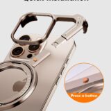 PANPHEN Minimalist iPhone 16 Pro Max Case – 360° Kickstand, Frameless Aluminum Bumper, Shockproof Slim Cover, Desert Titanium - Image 3