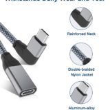 RUXELY Right Angle USB-C Extension Cable 0.2M – 90 Degree Type-C 3.1/3.2 Gen 2 Extender, 10Gbps Short Thunderbolt 3 Cord, L-Shaped Male to Female for MacBook, iPhone 16/15 Pro, iPad Air, Surface, Steam Deck - Image 2