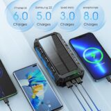 52800mAh Portable Solar Charger – Power Bank with 30W PD Fast Charge, 15W Wireless Charging, Flashlight, Built-in Cables – Outdoor Emergency Use (Blue) - Image 3