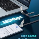 RAVIAD 4-in-1 240W RGB Fast Charger Cable 1.2M – USB A/C to Type-C & Lightning for iPhone, Samsung, MacBook - Image 4