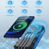 52800mAh Portable Solar Charger – Power Bank with 30W PD Fast Charge, 15W Wireless Charging, Flashlight, Built-in Cables – Outdoor Emergency Use (Blue) - Image 2