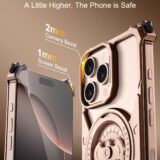 PANPHEN iPhone 16 Pro Max Bumper Case – Metal Frame, 360° Ring Holder, Slim & Shockproof, Desert Titanium Color - Image 5