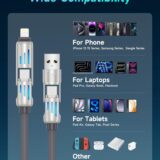 RAVIAD 4-in-1 240W RGB Fast Charger Cable 1.2M – USB A/C to Type-C & Lightning for iPhone, Samsung, MacBook - Image 6