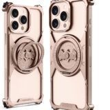 PANPHEN iPhone 16 Pro Max Bumper Case – Metal Frame, 360° Ring Holder, Slim & Shockproof, Desert Titanium Color - Image 1