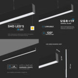 V-TAC 40W LED Linear Pendant Light – Samsung Chip, CCT Adjustable (3-in-1), 2500lm, 4FT, IP20, Black Finish - Image 4