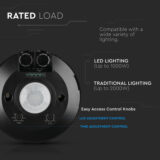 V-TAC Slim PIR Motion Sensor – 8m Range, IP20, Black Surface Mount - Image 4